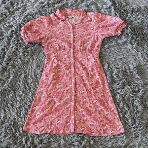 American Eagle Women’s Floral Button Front Short Puff Sleeve Shirt Dress Size S